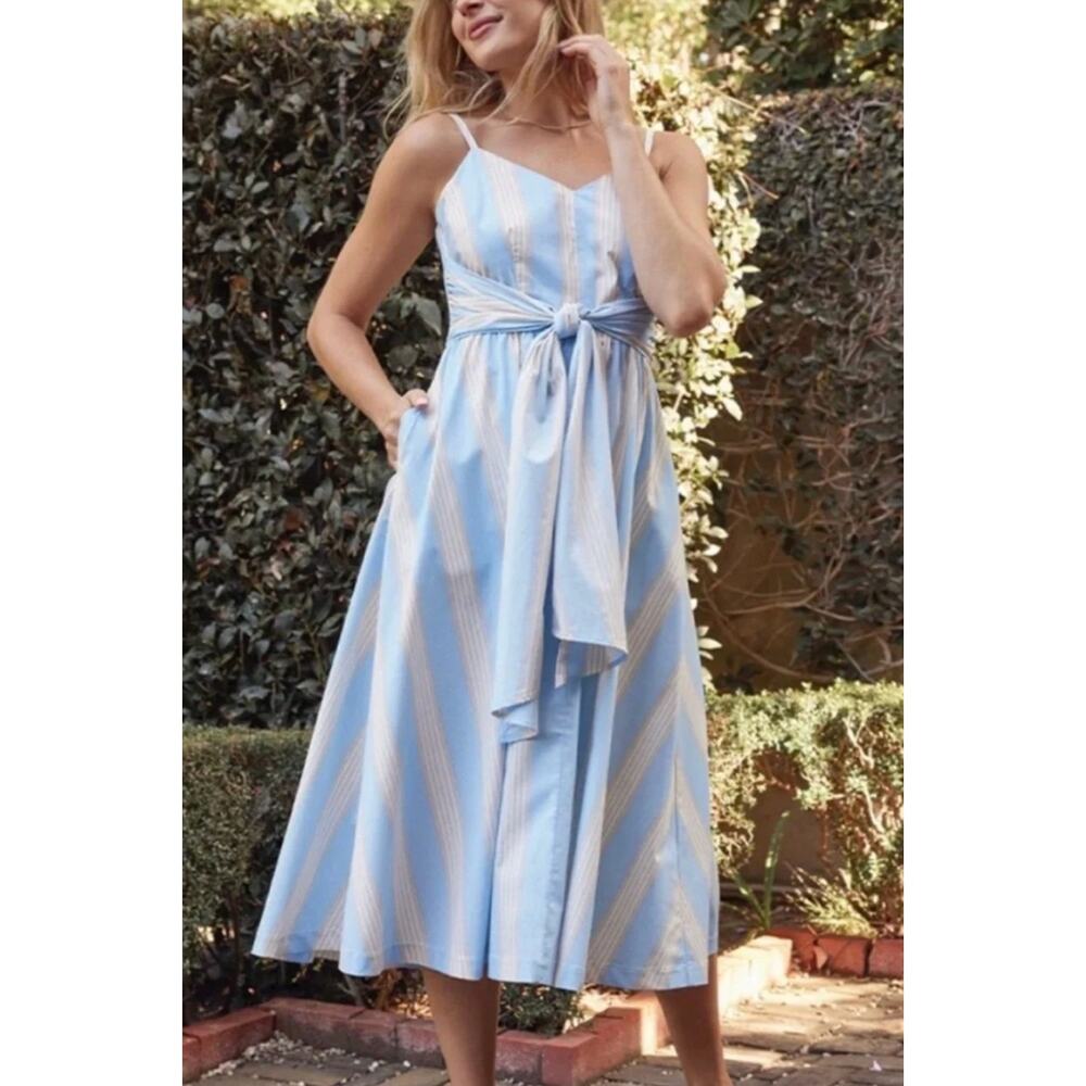 Summersalt The Coastal Poplin Tie Waist Midi Dress NWT Size Large